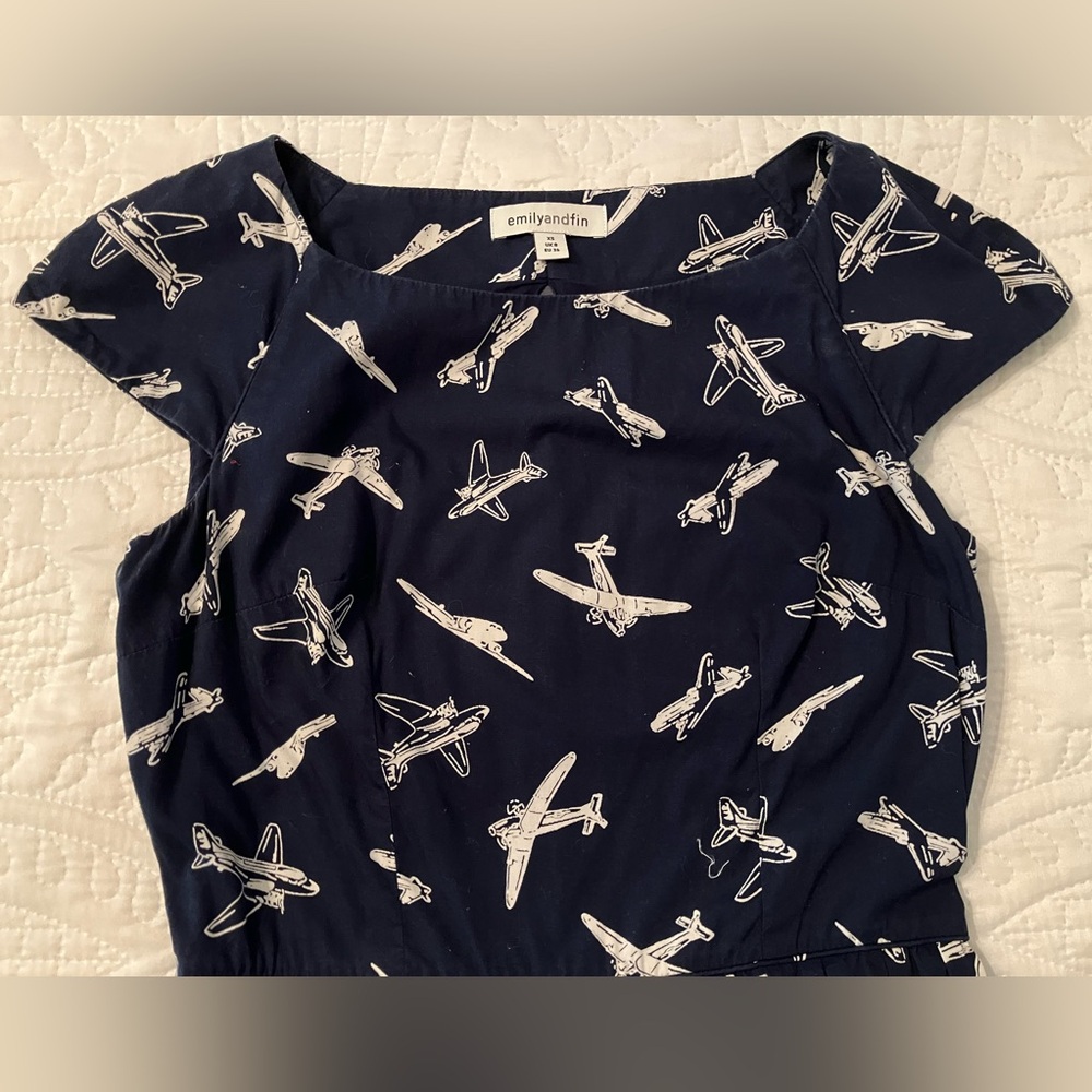 Vintage Modcloth Emily and Fin Airplane/Jet/Planes/Air Force Navy Cotton Dress